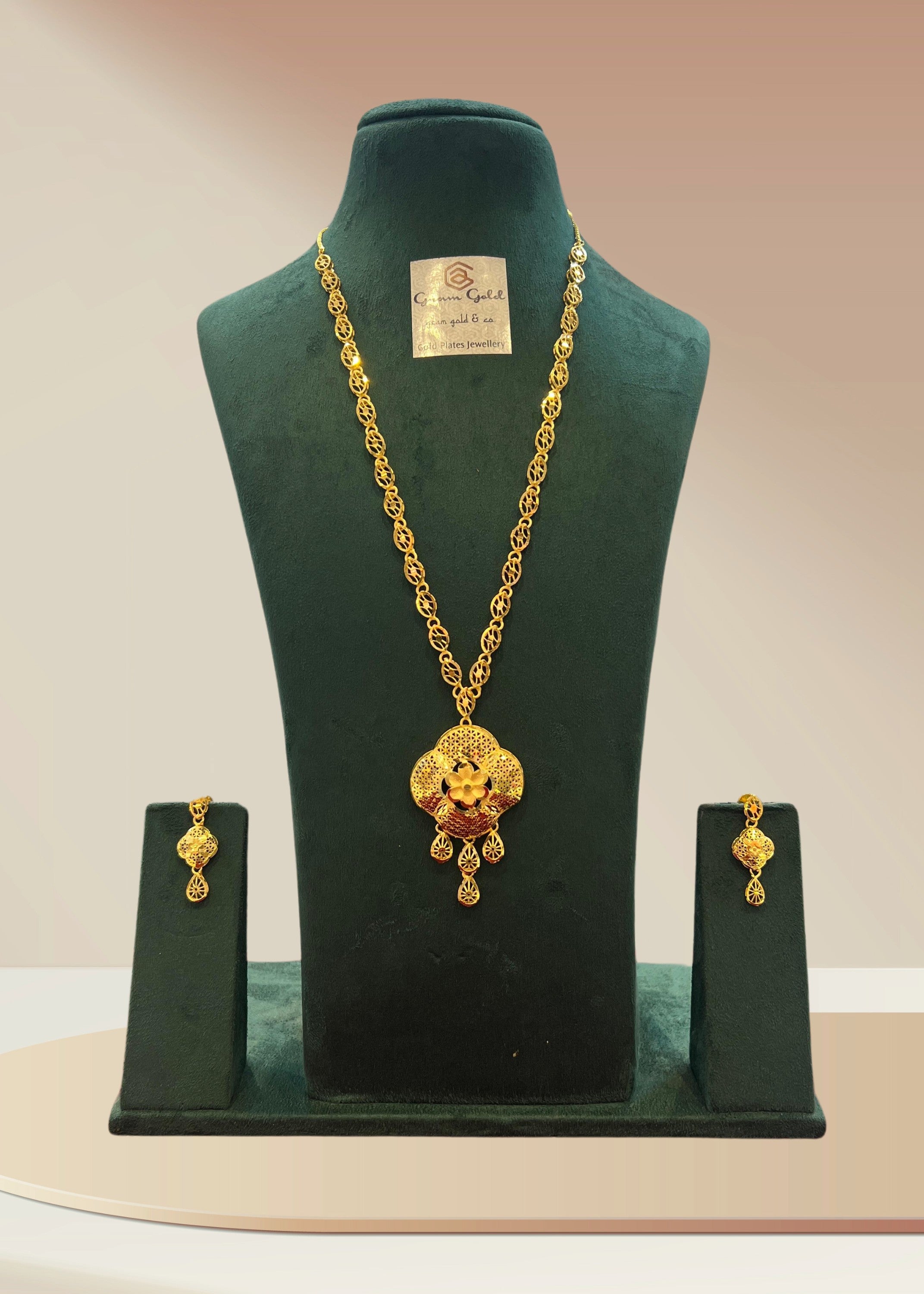 Turkish Golden Blossom Long Necklace Set