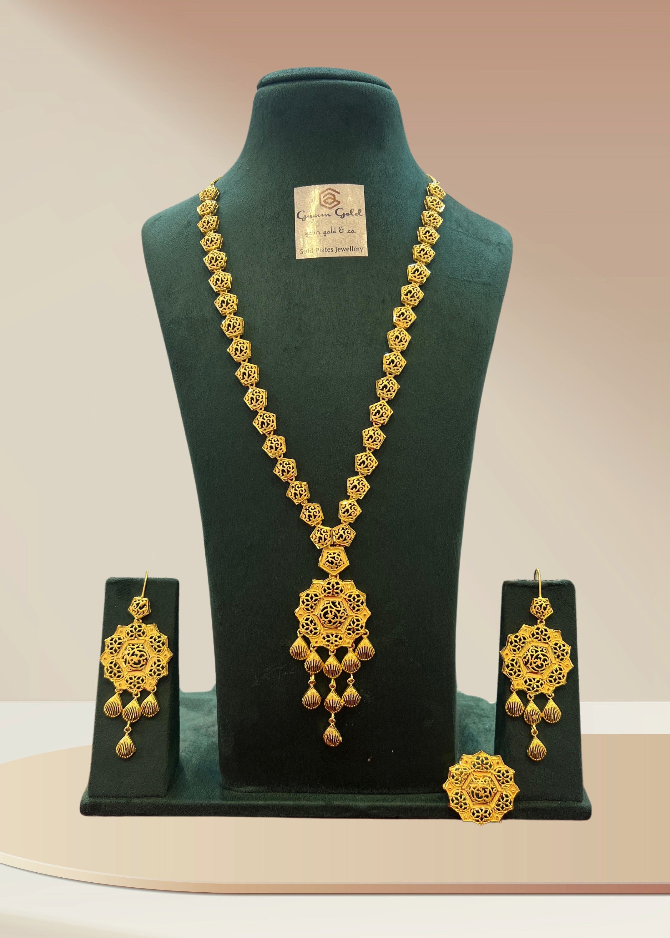 Turkish Golden Medallion Long Necklace Set