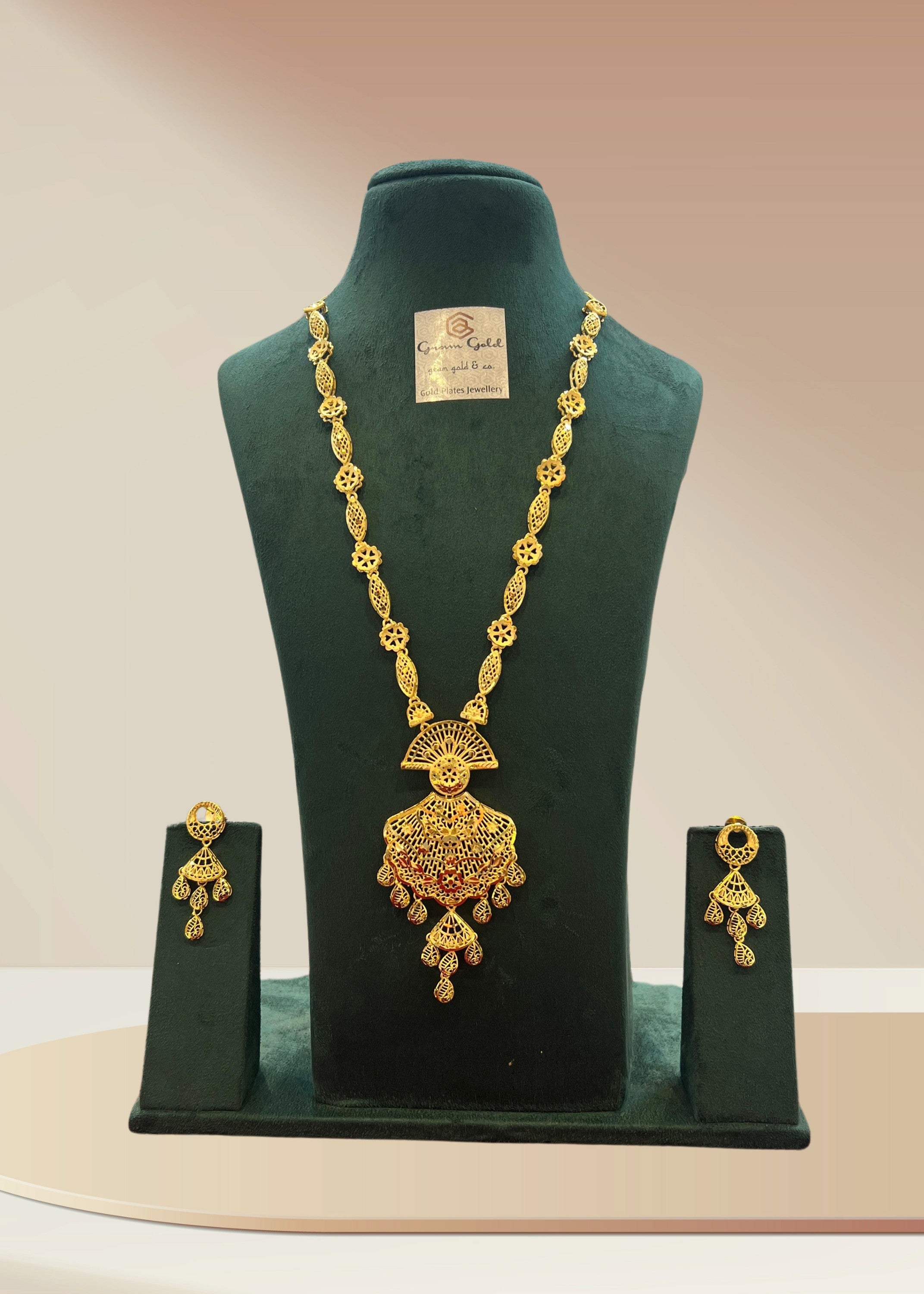 Turkish Golden Sunburst Long Necklace Set