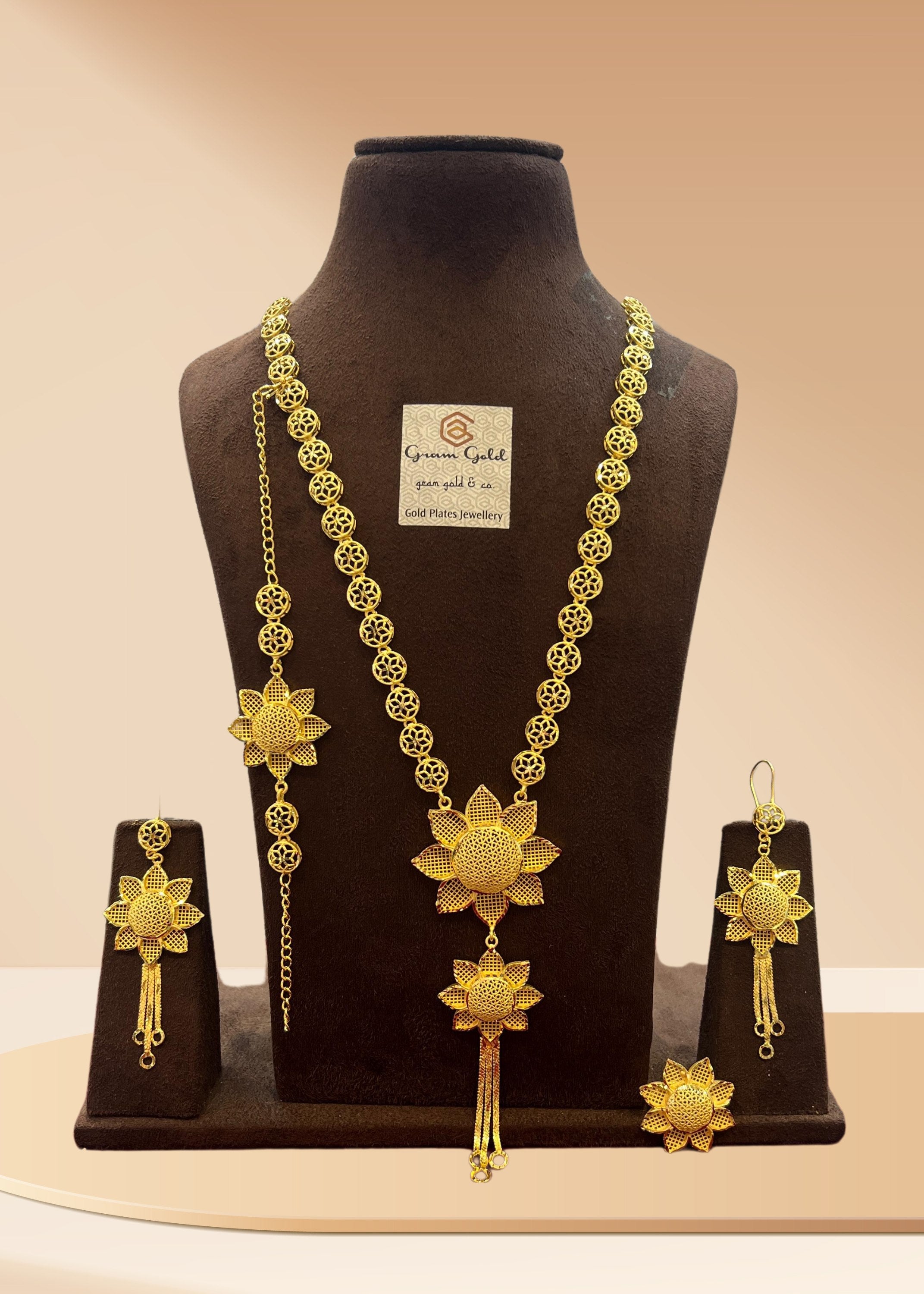 Turkish Golden Sunflower Long Necklace Set