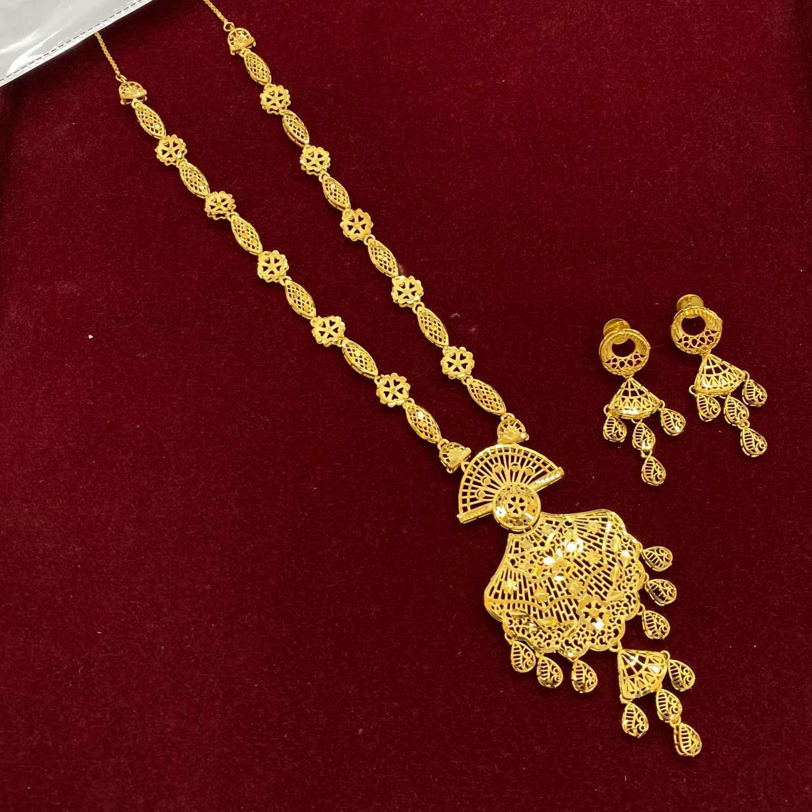 Turkish Golden Sunburst Long Necklace Set