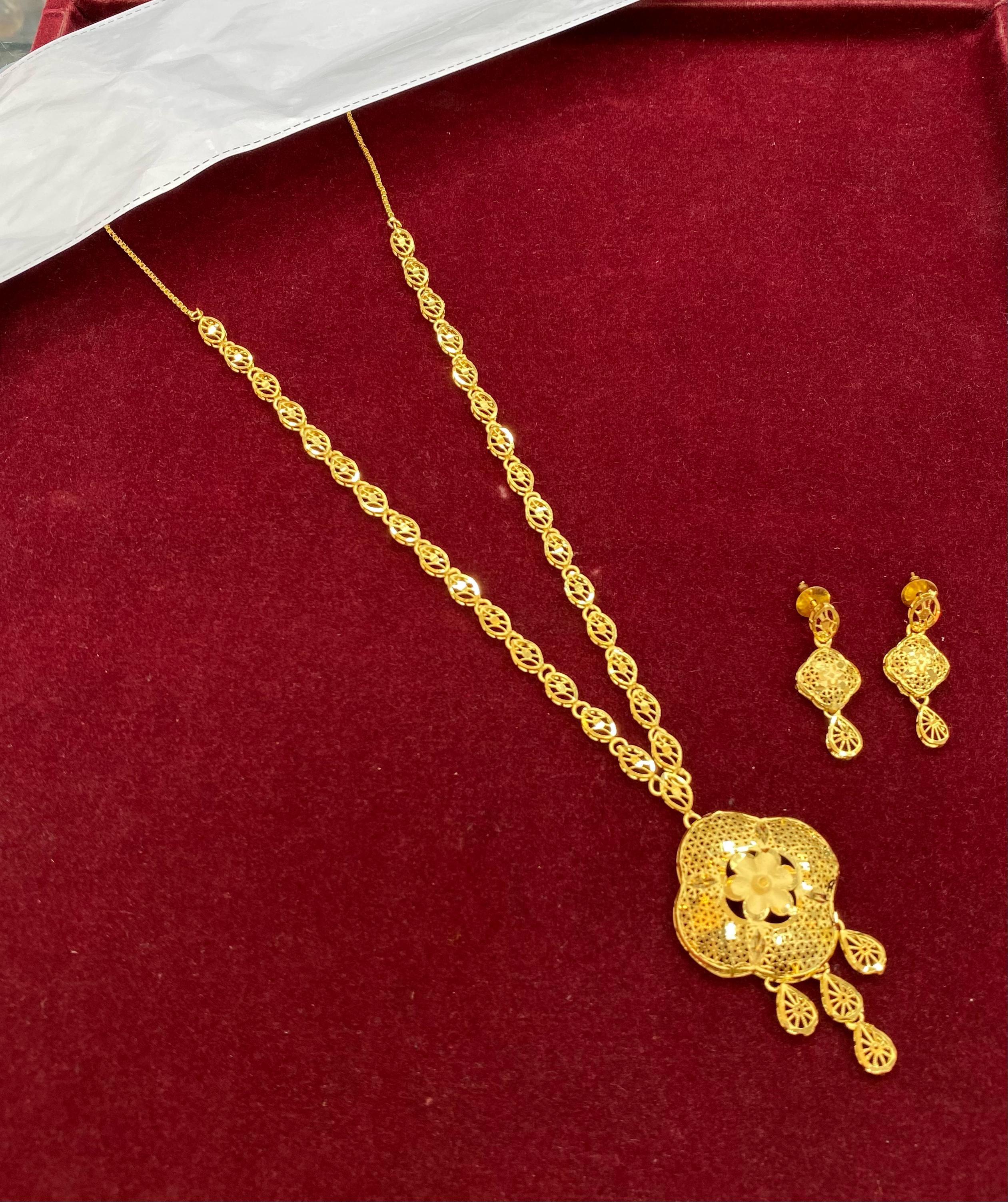 Turkish Golden Blossom Long Necklace Set