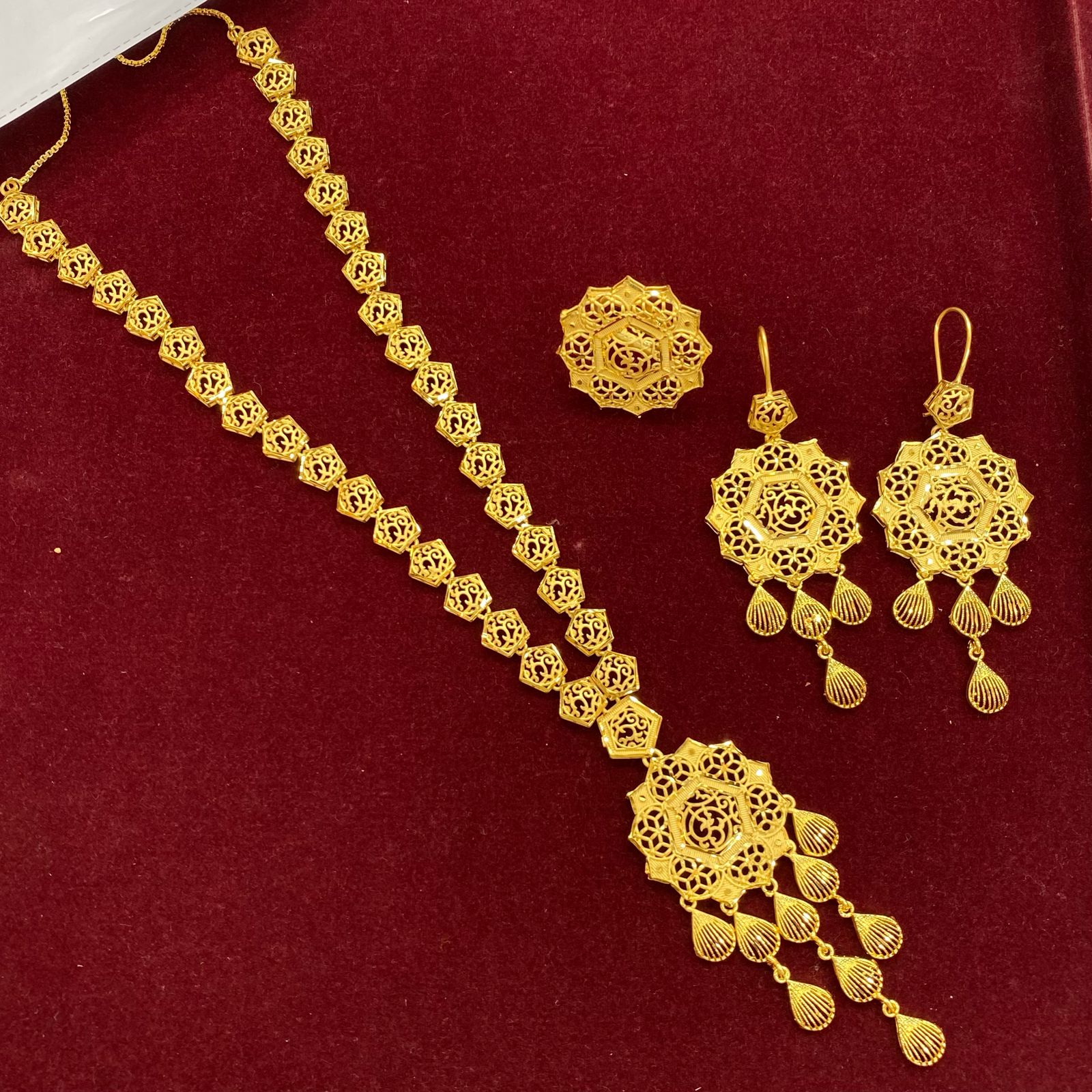 Turkish Golden Medallion Long Necklace Set